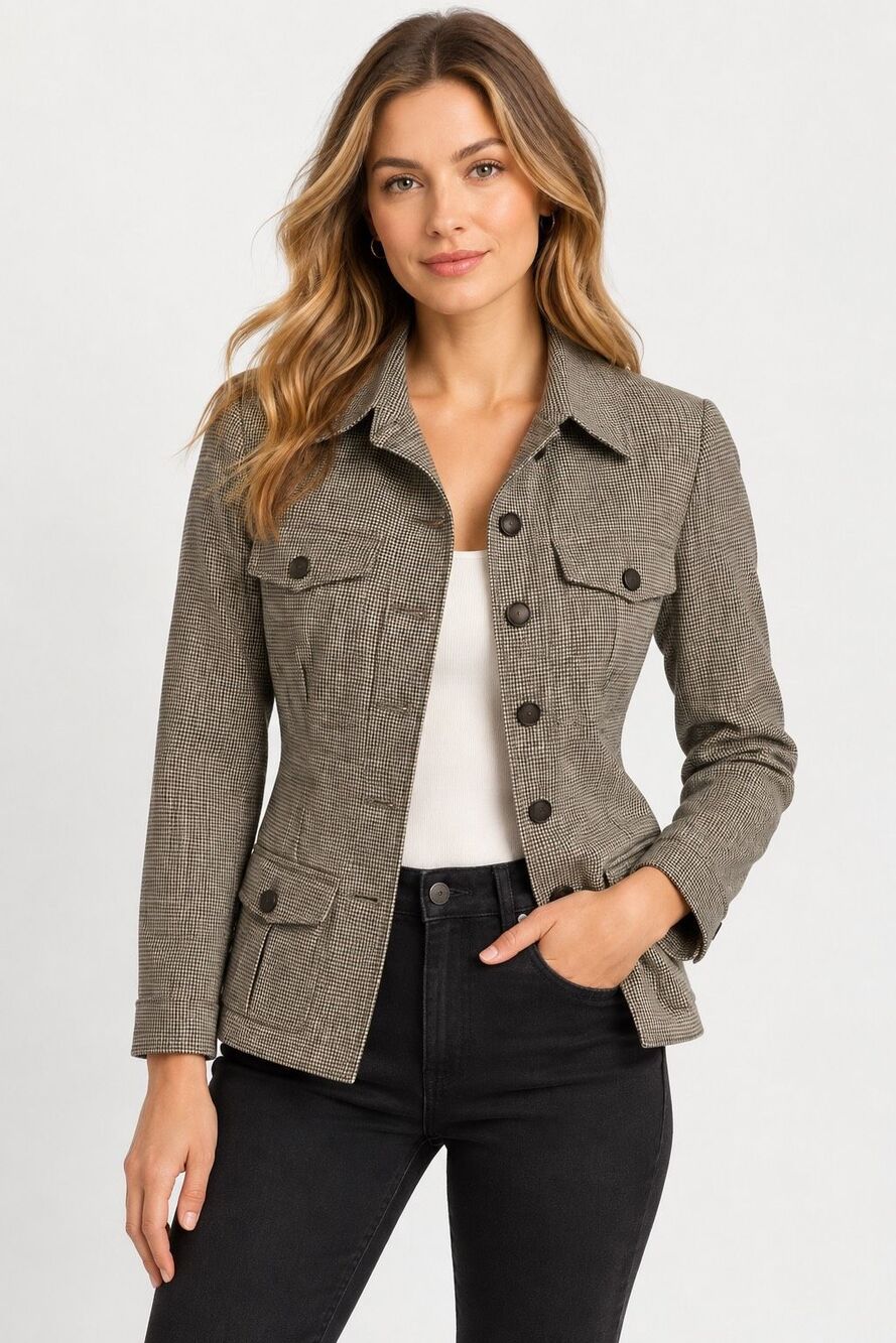 J Crew 100% Wool Houndstooth Utility Jacket Blazer 4 Pocket Preppy Size 4